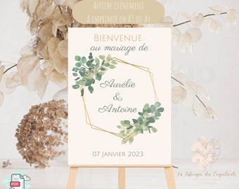 Welcome poster - Wedding - baptism, birthday, welcome sign, Events - To print A3 or A4 - Customizable PDF