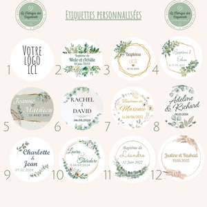Lot de 20 Etiquettes autocollantes personnalisées | ronde 40mm | mariage baptême baby shower anniversaire pacs communion /