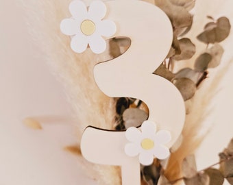 Cake topper number / birthday cake decoration, baptism wedding theme flower daisy daisy