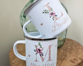 Mug céramique | tasse personnalisée | tasse enfant | mug femme | cadeau anniversaire | mug personnalisé | fleur initiale