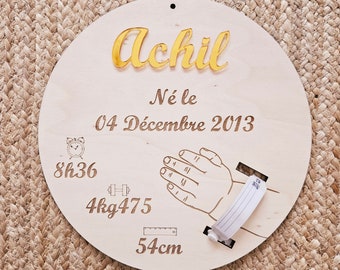 Plaque de naissance pour bracelet | cadeau de naissance | carte bienvenue bébé | naissance | plaque bois | personnalisé jumeaux jumelles
