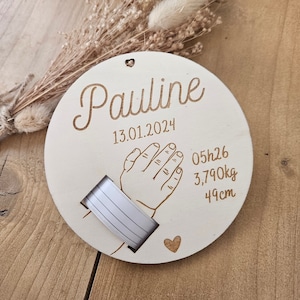 Plaque de naissance pour bracelet | cadeau de naissance | carte bienvenue bébé | naissance | plaque bois | personnalisé / main enfant