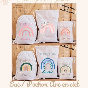 Sac à dos / à doudou / sac de change / école enfant maternelle rentrée des classes arc en ciel fille ou garcon rainbow fleur coeur étoile