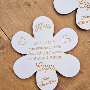 Share / daisy flower invitation / wedding baptism guest gift birthday / baby shower / girl / personalized wooden invitation image 2