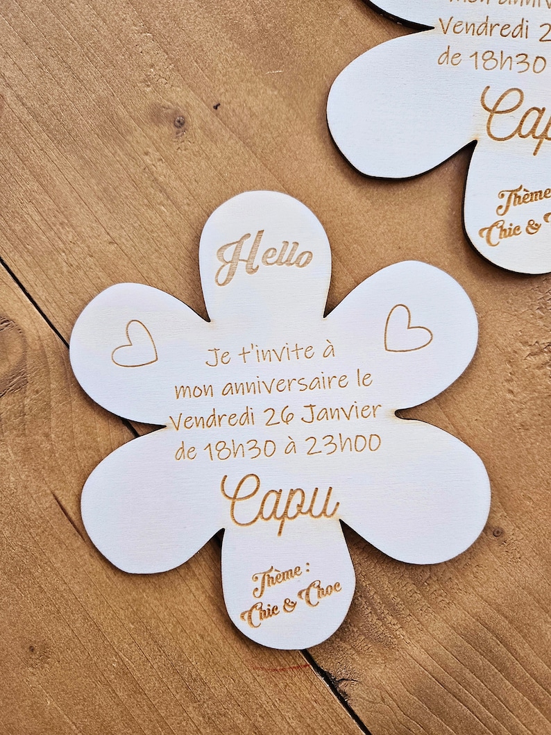 Faire part / invitation fleur marguerite / mariage bapteme cadeau invité anniversaire / baby shower / fille / invitation personnalisé bois image 2