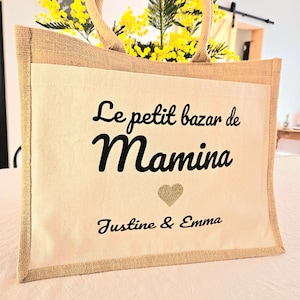 Sac cabas personnalisé - sac de course - sac jute coton femme nounou mamie fete des mères fetes des mamies