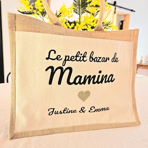 Sac cabas personnalisé sac de course sac jute coton femme nounou mamie fete des mères fetes des mamies image 1