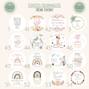 Lot de 20 Etiquettes autocollantes personnalisées | ronde 40mm | mariage baptême baby shower anniversaire pacs communion /