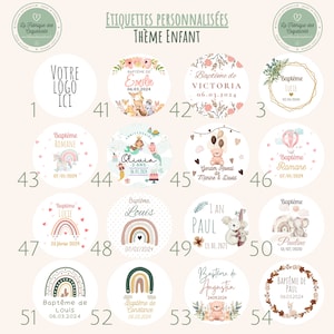 Lot de 24 Etiquettes autocollantes personnalisées ronde 40mm mariage baptême baby shower anniversaire pacs communion / image 1