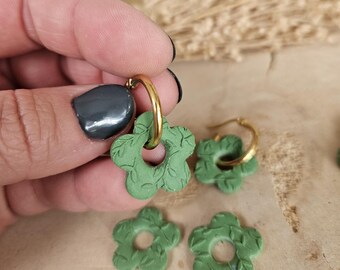 Boucles oreilles ZELIE interchangeables fleur PAMPILLE / créole femme en Acier Inoxydable pour fait main / femme - vert feuille