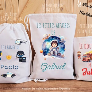 Sac à dos / à doudou / sac de change / école enfant maternelle rentrée des classes pompier police dino astronaute garcon pirate jungle image 2