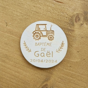 Magnet / save the date / invitation baptême anniversaire / fête / enfant cadeau personnalisé souvenir /ferme animaux tracteur bois image 1