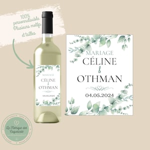Lot de 4 Etiquettes autocollantes personnalisées | pour bouteille vin droite | mariage baptême baby shower anniversaire pacs communion /