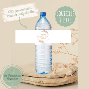 Lot de 4 Etiquettes autocollantes personnalisées | pour bouteille d'eau 1 LITRE | mariage baptême baby shower anniversaire pacs communion /