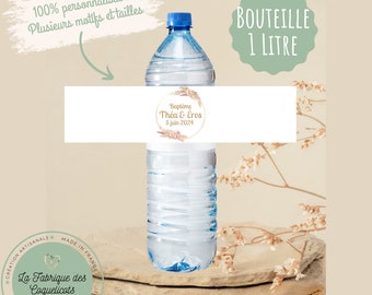 Set mit 4 personalisierten selbstklebenden Etiketten | für 1 LITER Wasserflasche | Hochzeit Taufe Babyparty Geburtstag Zivilunion Kommunion /