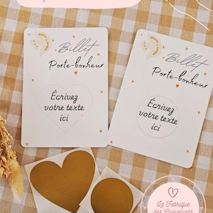 Carte à gratter personnalisée billet porte bonheur/ annonce grossesse mariage cadeau anniversaire demande marraine parrain mamie papy témoin