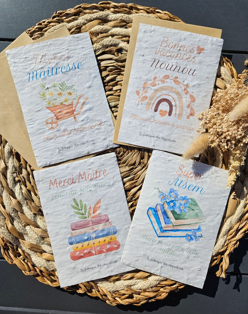Carte à planter / carte à semer Maîtresse atsem nounou maître professeur cadeau maitresse image 1