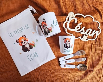 kit enfant  / bébé / cadeau personnalisé / anniversaire baptême naissance / cadeau bébé / panda roux