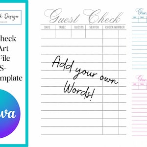 Guest Check PNG, Guest Check Clip Art, Canva Template, Pink Guest Check, Better With, Blue Guest Check, editable template, commercial use