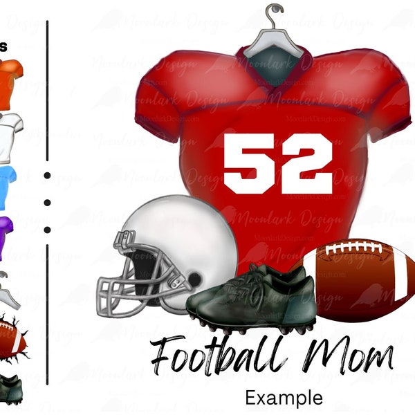 Football Clip Art, Football Jersey, football pants, football helmet, football cleats, jersey on hanger, PNG for sublimation, football mom