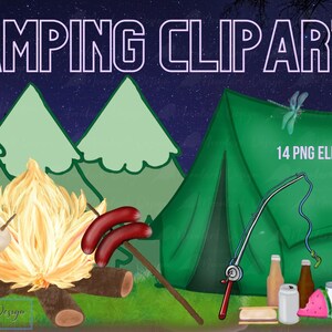 Camping Clip Art, Sommer Clip Art, Angeln Clip Art, Sommer Camp, Hot Dog am Stiel, Smores Clip Art, Bierflasche Clip Art, kommerzielle Nutzung