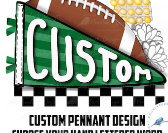 Custom Pennant, School Spirit, Pennant Flag, Checker border, football png, Cheerleader PNG, custom mascot, Friday night lights, hand letter