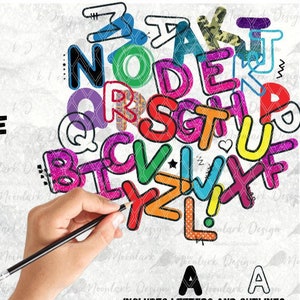 Letras delgadas dibujadas a mano, alfabeto PNG, archivos de sublimación y corte, alfabeto editable, dibujado a mano, uso comercial, descarga SVG, personalizable