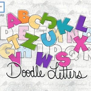 Letras de garabatos regordetes, alfabeto PNG, archivos de sublimación y corte, alfa editable, dibujado a mano, uso comercial, descarga SVG, personalizable