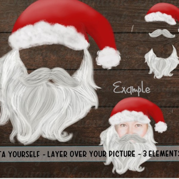 Santa yourself, Santa hat, mustache, beard, commercial use, PNG for subimation, Christmas, pets, pictures, Santa accessories, ornament