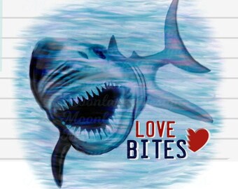 Liebesbisse, Hai valentine, Valentinstag für Jungen, png für Sublimation, Valentinstag, Aquarell Hai, Haifischliebhaber, Haibiss, Werbung