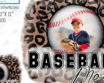 Baseball Mom, custom photo,  baseball photo template, PNG for sublimation, leopard background, Printable baseball, Commercial Use,