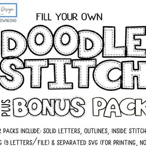 Preencha o seu próprio, Doodle costurado, Doodle Alphabet PNG, Letras preenchíveis, letras de uso comercial, bordado, svg separado, aplique falso png