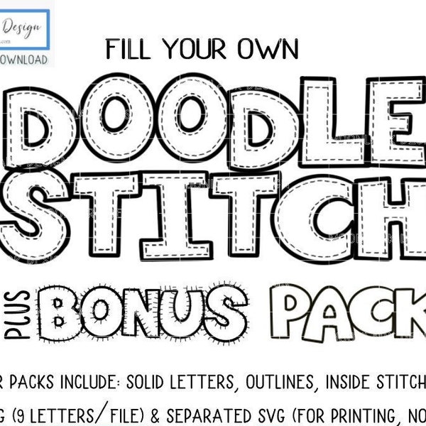 Fill your own, Doodle stitched, Doodle Alphabet PNG, Fillable letters, commercial use letters, embroidery, separated svg, faux applique png