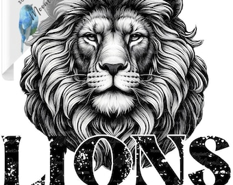 Mascota de los leones, diseño de los leones, orgullo escolar, espíritu escolar, PNG de los leones, uso comercial, fútbol de los leones, ¡vamos leones!, león angustiado, un color