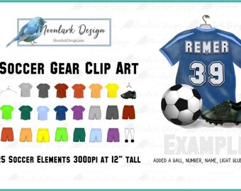 Soccer Clip Art, Soccer Jersey, Soccer shorts, Soccer cleats, jersey on hanger, PNG for sublimation, Soccer mom, Team Colors, Build your own