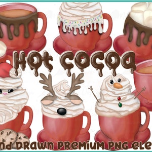 Hot Cocoa Clipart, Hot Chocolate clipart, Santa Coffee, Christmas Cocoa, Christmas Coffee, snowman latte, PNG sublimation, Commercial Use