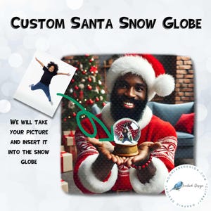Globo di neve di Babbo Natale PNG, Aggiungi la tua foto, inserimento foto, foto di Natale, PNG di Natale, Babbo Natale afroamericano, maglietta PNG, biglietto png,