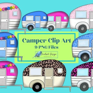 camper clip art, camping clip art, campers png, leopard camper, cute camper, camper with flowers, PNG for sublimation, Commercial Use