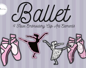 Ballet Clip Art, Faux Embroidery, Sequin Dancer, Sequin ballet shoes, faux embroidery ballet, PNG for sublimation, Commercial Use