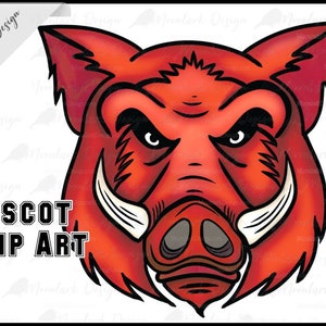 Mascota de jabalí, clip art de Razorback, orgullo escolar, espíritu escolar, jabalí PNG, cerdo de dibujos animados, PNG para sublimación, uso comercial, mascota de cerdo