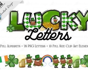 St. Patrick's Day alphabet, Leprechaun png, Doodle Letters, clover PNG, Green beer png , st patricks day clip art, green letters, glitter