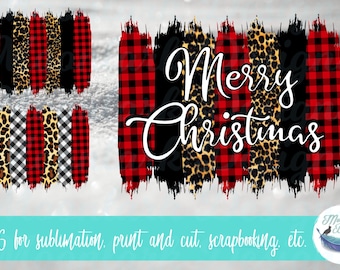 Buffalo plaid leopard gingham  brush stroke Sublimation Background PNG Printable | Blank  leopard cheetah plaid Merry Christmas