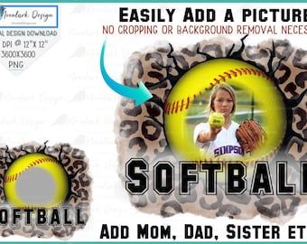 Softball PNG, custom photo,  softball photo template, PNG for sublimation, leopard background, Printable softball, Commercial Use,