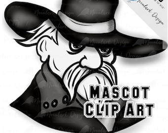 Black and White General clip art, school spirit, team mascot, General logo, hand drawn, school mascot, school pride, go Generals, Rebels