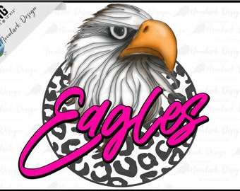 Eagles PNG, school spirit, team mascot, leopard background, pink words, cute cartoon, school mascot, school pride, go eagles, preppy mascot