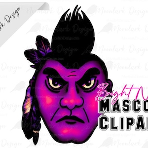 Neon Mascot, Warrior Mascot, Indian Clip Art, Warrior PNG, School Pride, School Spirit, Commercial Use, Preppy Mascot, Sublimation PNG