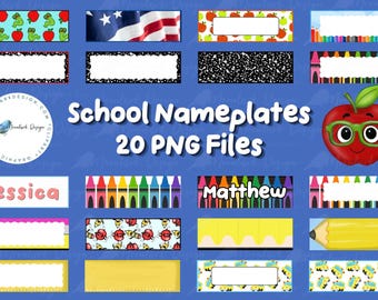School Name Plates, Clip Art, School Bus, Apple PNG, Bookworm, Pencil, Notebook Paper, Composition Notebook, crayon, nameplate, monogram