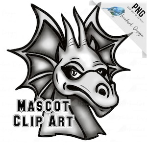 Dragon Mascot, Dragon Clip Art, School Pride, School Spirit, Dragons PNG, Cartoon Dragon, PNG sublimation, Commercial Use, black and white