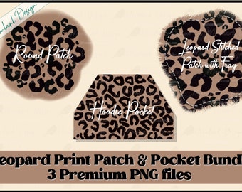 Leopard hoodie pocket, Leopard patches, Stitched patches, bleach patches, leopard pattern, PNG for sublimation, Commercial Use, distressed