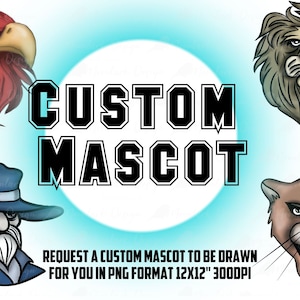 Custom Mascot, Personalized Mascot, PNG for sublimation, Commercial Use, cartoon mascot, preppy mascot, team colors, cute mascot, hand drawn